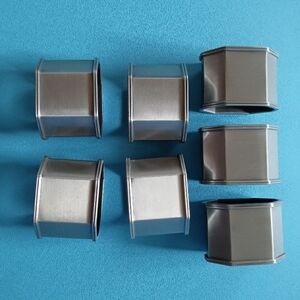 Set of 7 BRUSHED METALSilver Rectangular Octagon Shaped Napkin Holder Rings Used